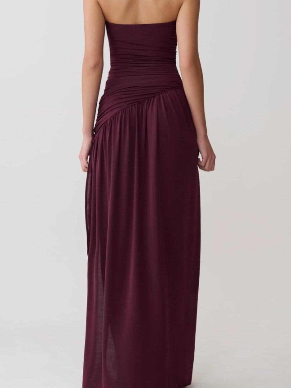 Meshki Bex Strapless Slinky Maxi Dress With Split - Burgundy - Picture 2 of 6